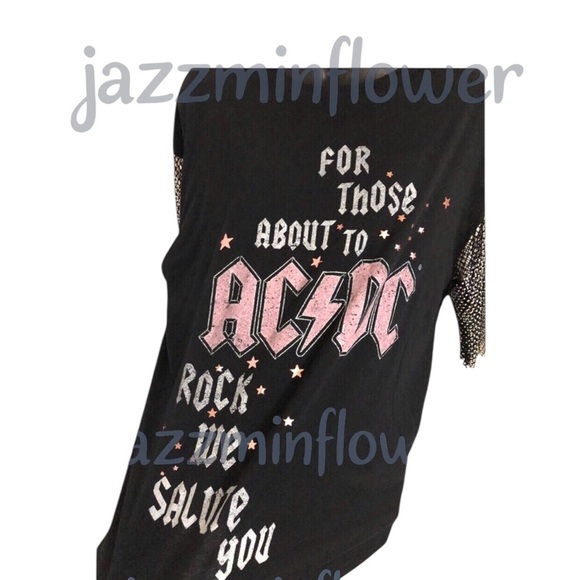 AC/DC rhinestone crystal mesh net sleeve for those about to rock tshirt size L - Picture 4 of 12
